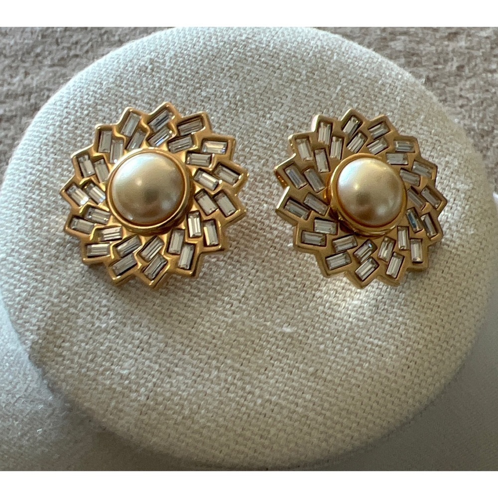 Vintage SWAROVSKI Pearl & Crystal Starburst Earrings signed S.A.L.